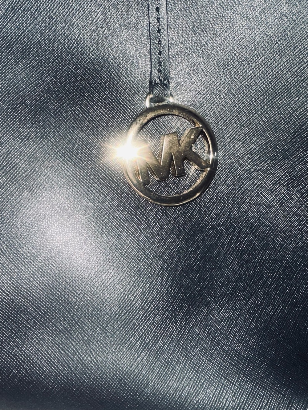 Michael Kors Shimmering Silver Saffiano Tote with MK Charm